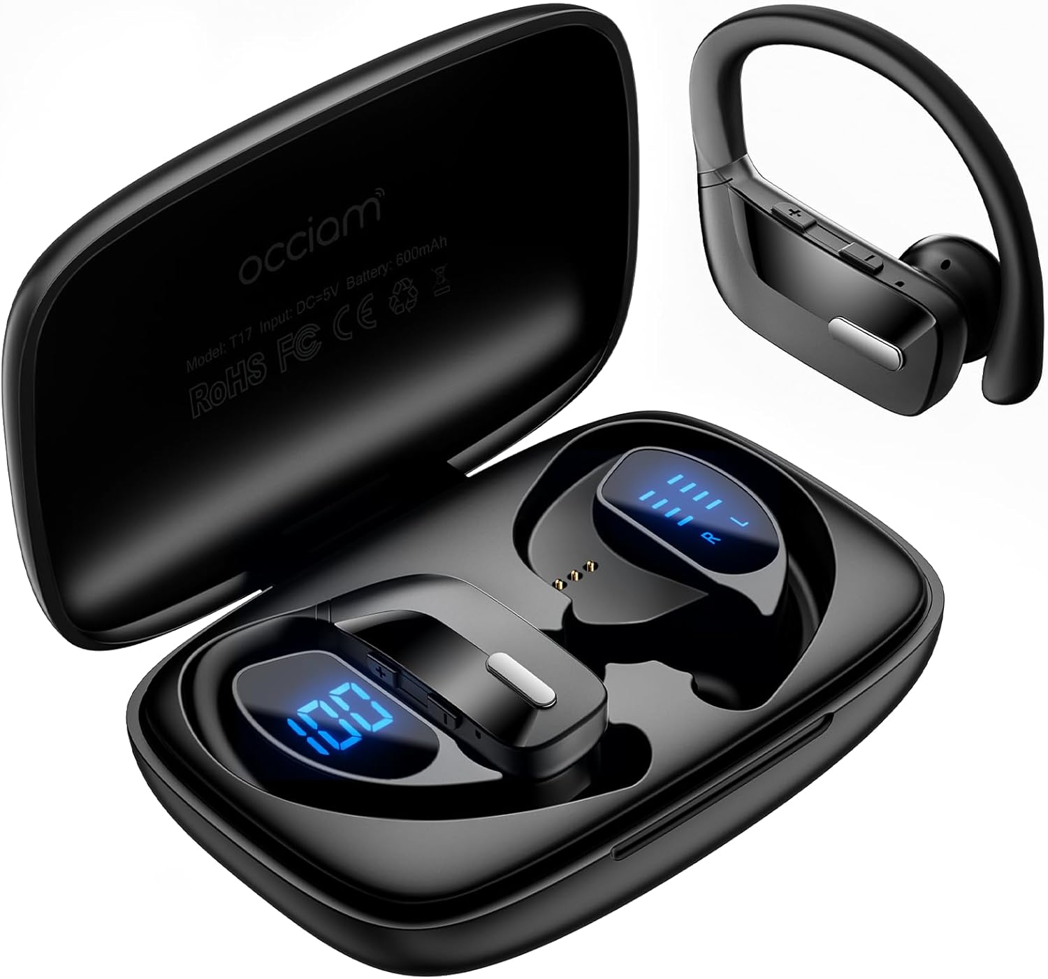 619bkv6R6kL._AC_SL1500_.jpg occiam Sport Wireless Earbuds Bluetooth Headphones 80hrs Playtime Deep Bass Ear Buds with Earhook Noise Cancelling Mic Waterproof Earphones for Workout Running Black - Image 1