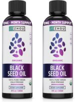 ZHOU Organic Black Seed Oil - Black Cumin Seed Oil Cold Pressed, Nigella Sativa, Pure Unrefined Blackseed Liquid, Premium Supplement for Health with Thymoquinone, Omega 3 6 9-8 Fl Oz (Pack of 2)
