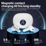 Wireless Earbuds, Bluetooth 5.3 Headphones HiFi Stereo 50H Playback LED Digital Display Ear Buds with ENC Noise Canceling Headset, IPX7 Waterproof Earphones for Gym/Running/Work (White) - Image 3