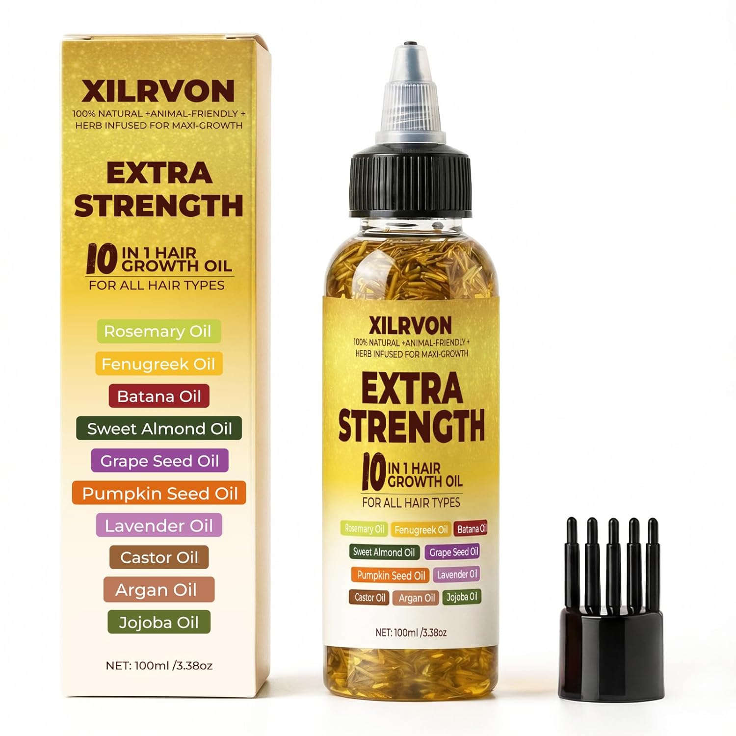 71itnUBQ0tL._SL1500_.jpg Herbal Hair Growth Oil – Extra Strength Natural Rosemary + Fenugreek Infused Blend with 10 Plant Oils for Stronger, Fuller-Looking Hair & Nourished Scalp | Vegan & Pure | 3.38 fl oz - Image 1