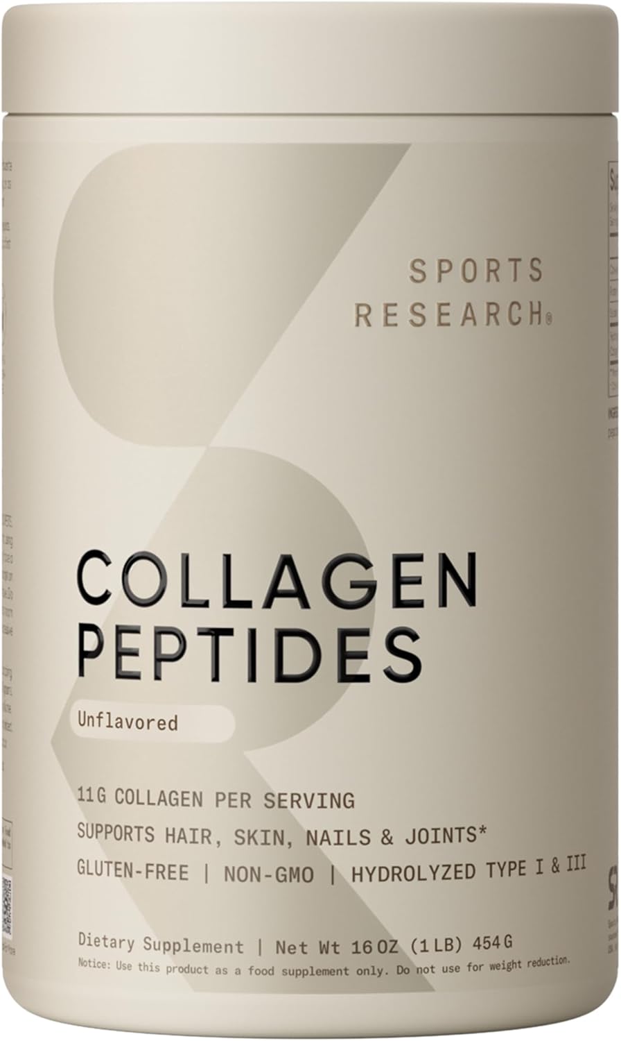 61gE-Zr3kL._AC_SL1500_.jpg Sports Research Collagen Peptides - Hydrolyzed Type 1 & 3 Collagen Powder Protein Supplement for Healthy Skin, Nails, & Joints - Easy Mixing Vital Nutrients & Proteins, Collagen for Women & Men - Image 1