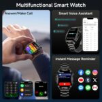 Smart Watch for Men Military Answer/Make Call 2.01″ Display 170+ Sports Modes Fitness Smart Watch IP68 Waterproof 30 Days Standby Smartwatch for Android iOS Black (2 Straps) - Image 5