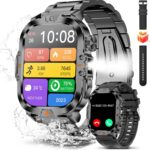 Smart Watch for Men Military Answer/Make Call 2.01″ Display 170+ Sports Modes Fitness Smart Watch IP68 Waterproof 30 Days Standby Smartwatch for Android iOS Black (2 Straps)