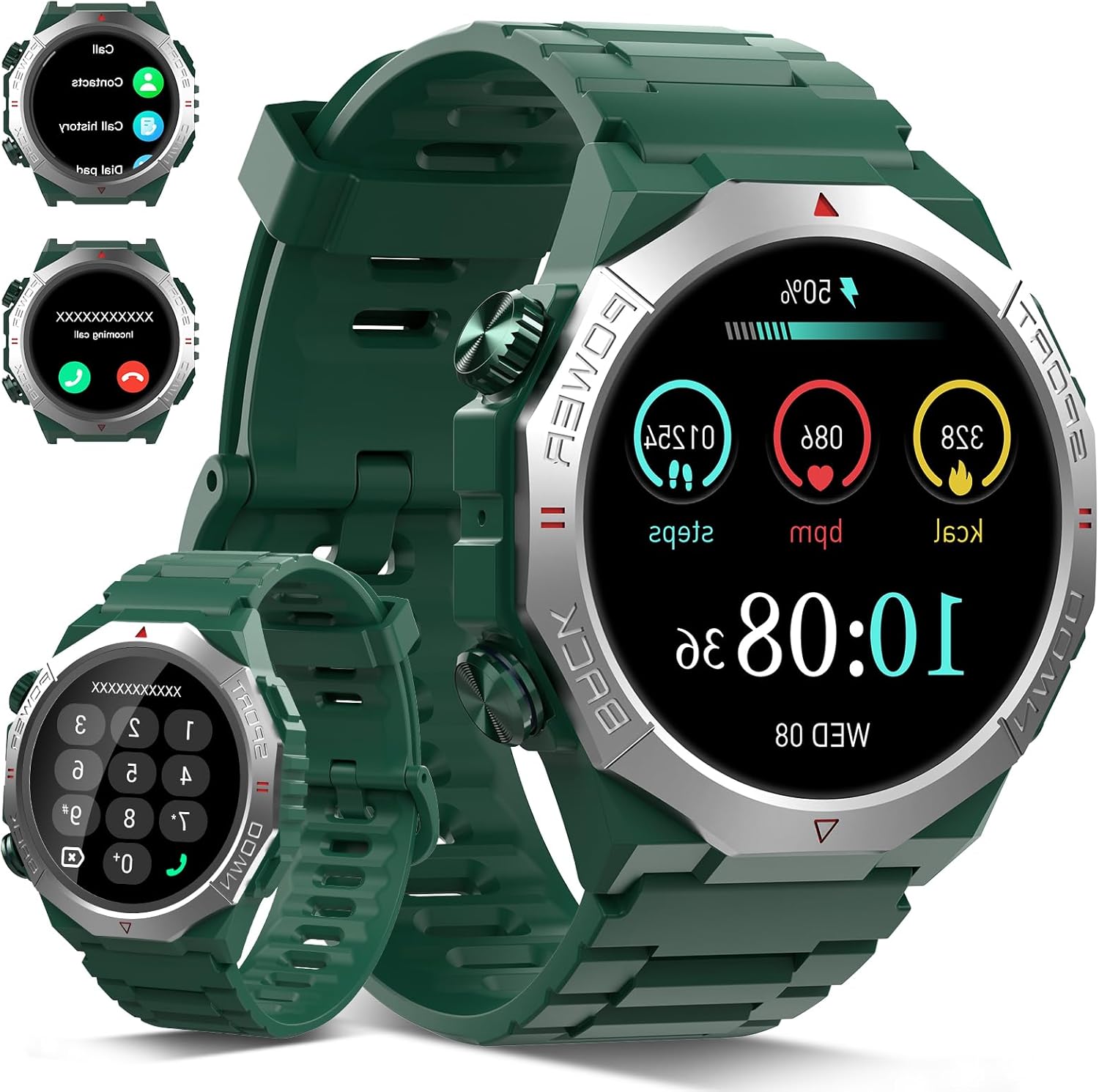 71QfNH7i1yL._AC_SL1500_.jpg Military Smart Watches for Men (Answer/Make Calls), 1.39" Watches, Heart Rate/Sleep Monitor, 110 Sports Modes Watch, Waterproof Watch, 30Day, Watches for Android/iPhone, Green - Image 1