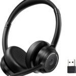 (2026 Upgraded) Wireless Headset with Mic for Work, Bluetooth Headset with Noise Canceling Microphone, Wireless Headphones with Mic and USB Dongle and Mute, Fit for Computer/PC/Teams
