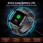 Smart Watch for Men Military Answer/Make Call 2.01″ Display 170+ Sports Modes Fitness Smart Watch IP68 Waterproof 30 Days Standby Smartwatch for Android iOS Black (2 Straps) - Image 4