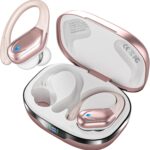 Wireless Earbuds, Sports Bluetooth Headphones, 80Hrs Playtime Ear Buds with LED Power Display, Noise Canceling Headset, IPX7 Waterproof Earphones for Workout/Running（Rose Gold）
