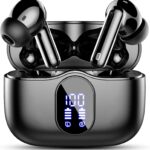 Wireless Earbuds, Bluetooth 5.4 Headphones Bass Stereo, Ear Buds with Noise Cancelling Mic, LED Display in Ear Earphones Clear Calls, IP7 Waterproof Bluetooth Earbuds for Phones/Sports/Laptop, Black