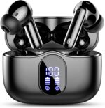Wireless Earbuds, Bluetooth 5.4 Headphones Bass Stereo, Ear Buds with Noise Cancelling Mic, LED Display in Ear Earphones Clear Calls, IP7 Waterproof Bluetooth Earbuds for Phones/Sports/Laptop, Black