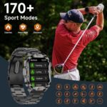 Smart Watch for Men Military Answer/Make Call 2.01″ Display 170+ Sports Modes Fitness Smart Watch IP68 Waterproof 30 Days Standby Smartwatch for Android iOS Black (2 Straps) - Image 7