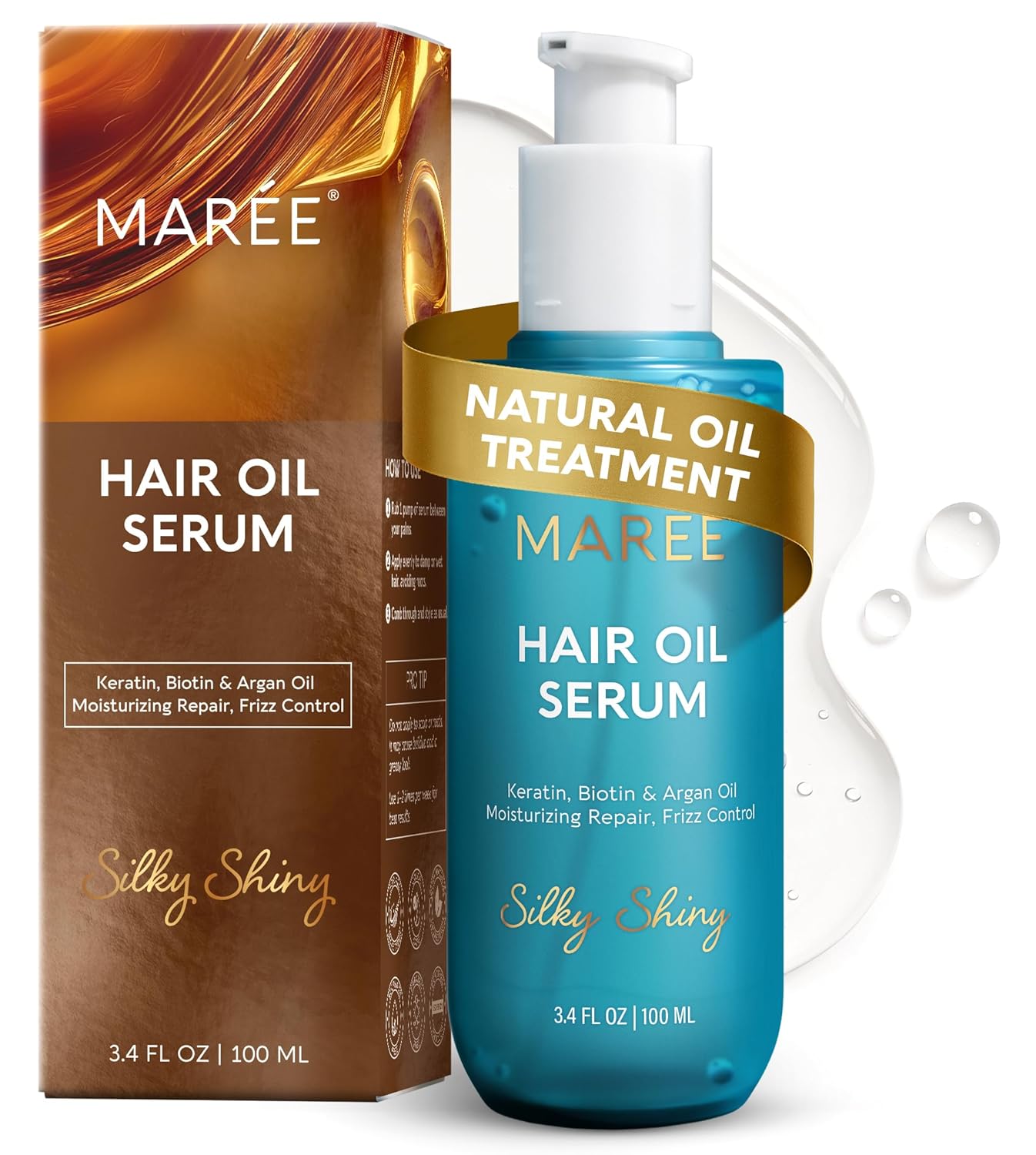 81gmAqBVs8L._SL1500_.jpg MAREE Hair Oil for Frizzy Hair with Argan Oil, Keratin & Biotin – Hair Serum for Dry and Curly Hair Gloss – Frizz Control Hair Care Products for Women – Aceite Para el Cabello – Keratin Hair Treatment - Image 1