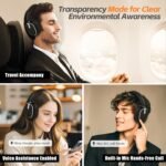 Hybrid Active Noise Cancelling Bluetooth Headphones,Bluetooth 6.0 Over Ear Wireless Headphones with 60H Playtime, Hi-Res Audio, Deep Bass, Memory Foam Ear Cups for Home Office Travel Black - Image 6