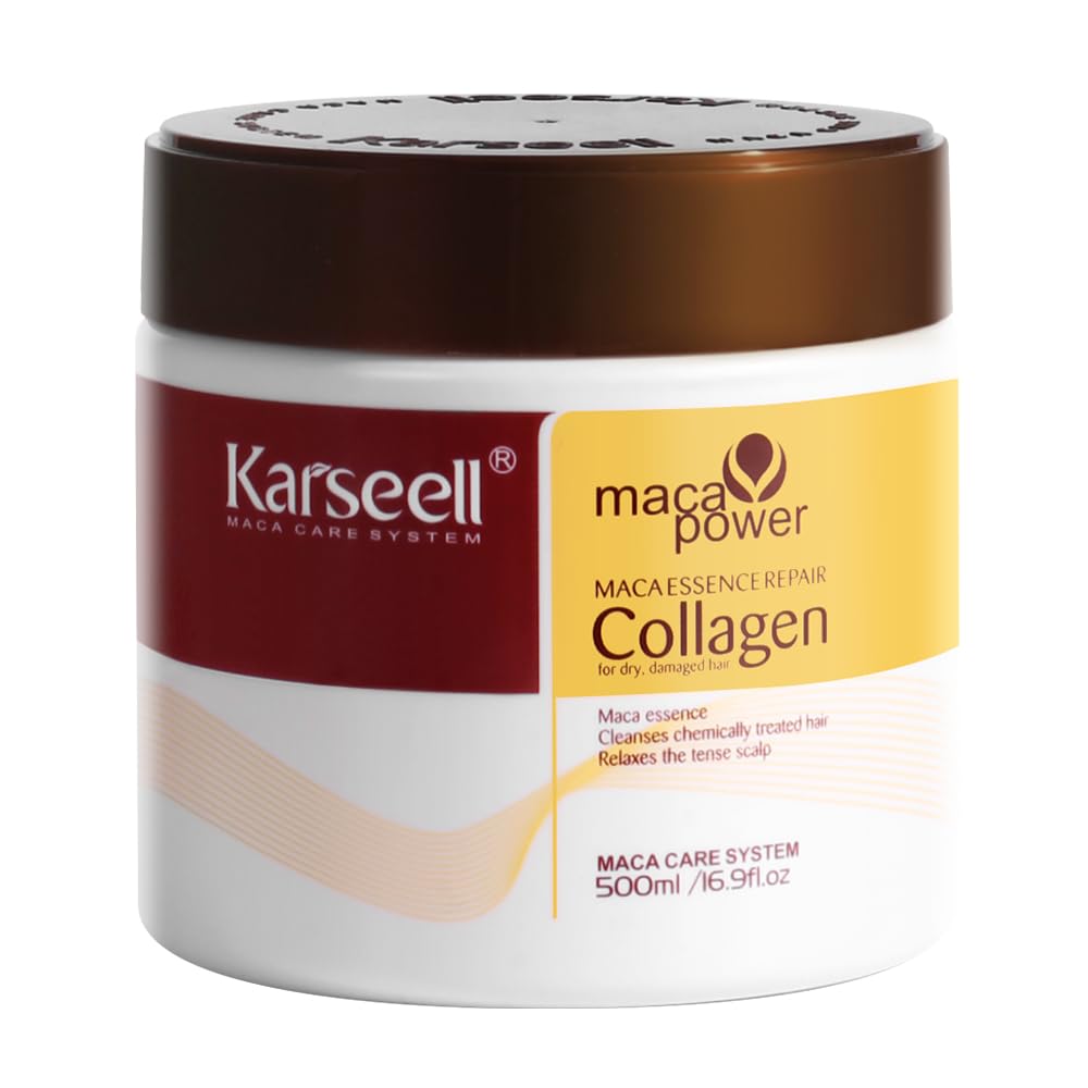 51R-VS4KL._SL1000_.jpg Karseell Collagen Hair Treatment Deep Repair Conditioning Argan Oil Collagen Hair Mask Essence for Dry Damaged Hair All Hair Types 16.90 oz 500ml - Image 1