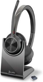 Poly Voyager 4320 UC Wireless Headset & Charge Stand - Noise-Canceling Wireless Headphones with Mic - Connect to PC via USB-C to USB-A Adapter, Cell Phone via Bluetooth, Microsoft Teams Certified