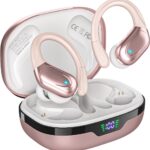 Wireless Earbuds, Sports Bluetooth Headphones, 80Hrs Playtime Ear Buds with LED Power Display, Noise Canceling Headset, IPX7 Waterproof Earphones for Workout/Running（Rose Gold）