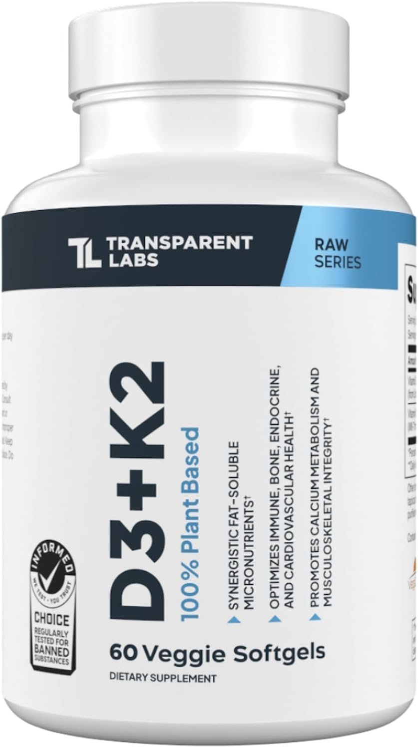 61YsQoyLgRL._AC_SL1500_.jpg Transparent Labs Vitamin D3 K2 - Vitamin D & K2 Vitamin Supplement for Men & Women, Vegan-Friendly D3K2 5000 IU Supplements to Support Bone, Immune, and Overall Health - K2 D3 60 Capsules - Image 1