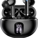 Wireless Earbuds, Bluetooth 5.4 Headphones with 50H Playback, Deep Bass Stereo Ear Buds Clear Calls with LED Power Display, IPX7 Waterproof, in-Ear Earphones with Mic for Phone/Android/iPad, Black
