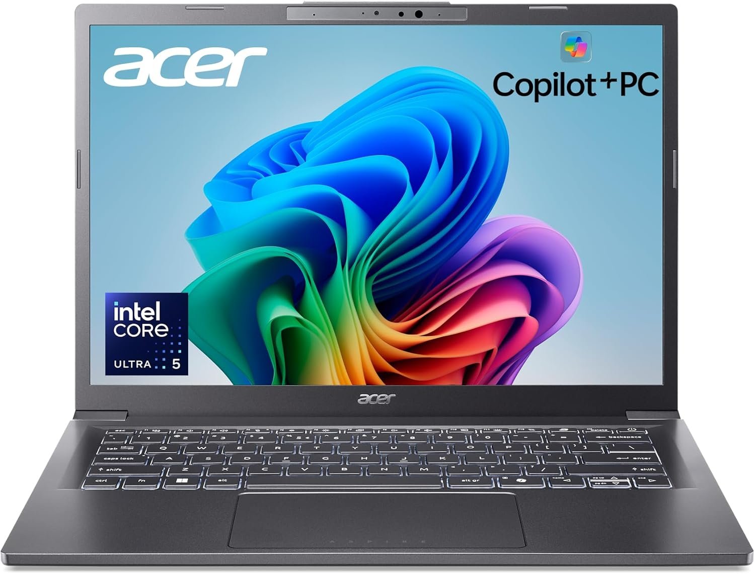 712S6qGQjL._AC_SL1500_.jpg acer Aspire 14 AI Copilot+ PC | 14" WUXGA Display | Intel Core Ultra 5 Processor 226V | NPU: Up to 40 Tops - GPU: Up to 53 Tops | Intel ARC 130V | 16GB LPDDR5X | 512GB SSD | Wi-Fi 6E | A14-52M-51S1 - Image 1