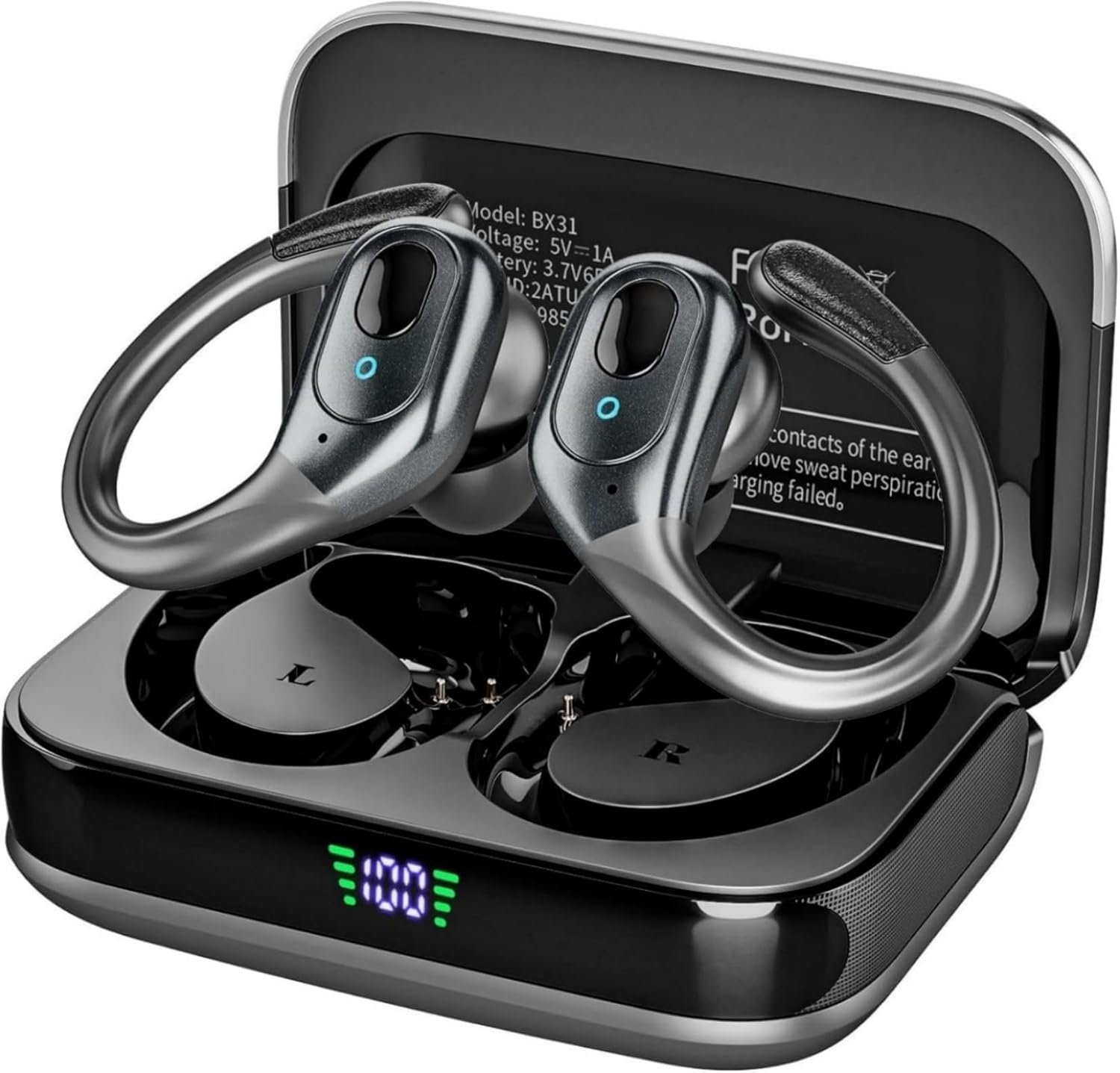 714MRnp1uwL._AC_SL1500_.jpg sajawass Wireless Earbuds, Sports Bluetooth Headphones, 75Hrs Playtime Ear Buds with LED Power Display, Noise Canceling Headset, IPX7 Waterproof Earphones for Workout/Running - Image 1