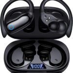 GNMN Active Noise Cancelling Ear Buds Wireless Earbuds 96hrs Playback Bluetooth Headphones Dual Battery Display Stereo Bass Earphones with Earhooks Microphone IPX7 Waterproof Headset for Sports/Gym