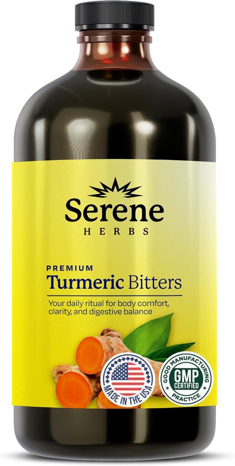71Aeg9vennL._AC_SL1500_.jpg Serene Herbs Liquid Turmeric with Black Pepper - Turmeric Shots Curcumin Supplement 1000mg Extra Strength Herbal Drink, Digestive Bitters for Bloating Relief, Joint Health, Energy & Clarity - 16oz - Image 1