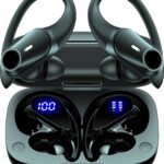 Active Noise Cancelling Wireless Earbuds Bluetooth Headphones 80H Playtime Ear Buds with Power Display Case Hi-Res Sound & Clear Calls Over Ear Hooks Earphones for Sports Running Gym Workout Black