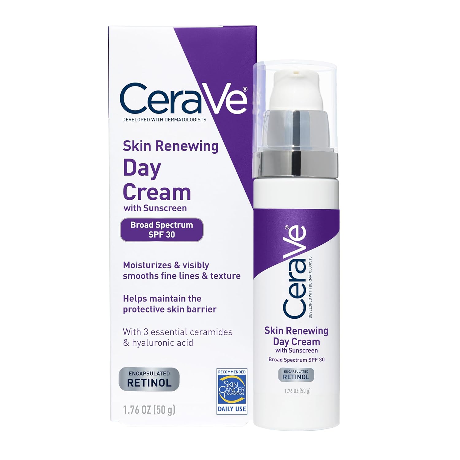 71LvHy956RL._SL1500_.jpg CeraVe Anti-Aging Face Cream SPF 30, Anti-Wrinkle Retinol Cream with Hyaluronic Acid and Ceramides, 1.76 oz - Image 1