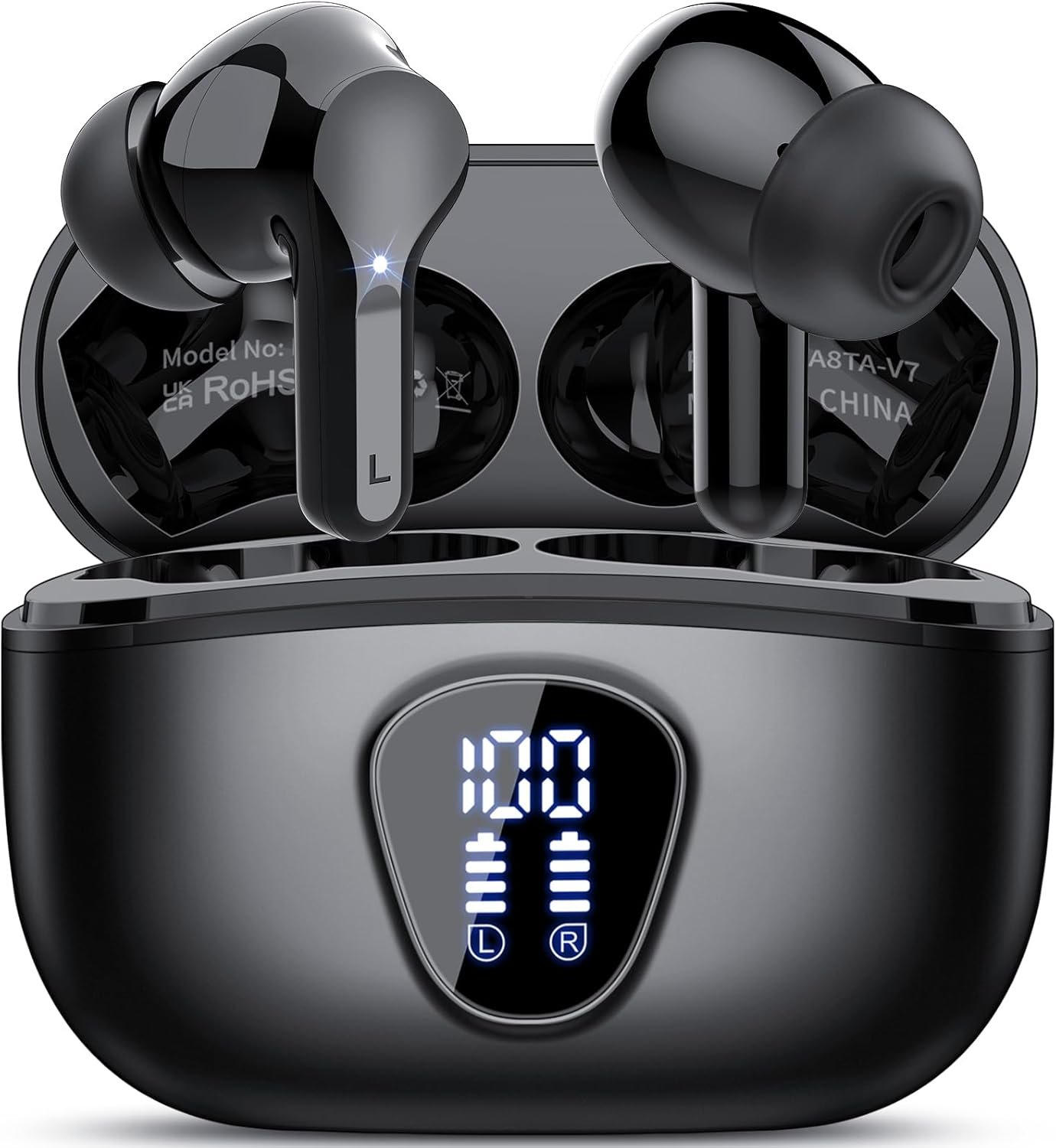 71U5p3PxkL._AC_SL1500_.jpg Wireless Earbuds, Bluetooth 5.4 Headphones HiFi Stereo, Bluetooth Earbuds with ENC Noise Cancelling Mic, IP7 Waterproof in Ear Earphones, 48H, LED Display Ear buds for Pad Phones Workout Sports, Black - Image 1