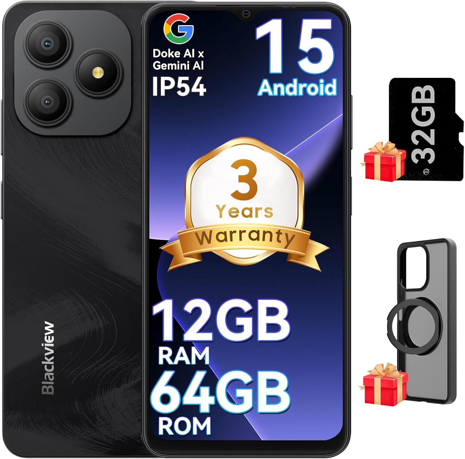 71Z9JKJeJNL._AC_SL1500_.jpg Blackview Wave 9C Unlocked Android Phones, Android 15 Cell Phone Unlocked, 6.56" Smart Phones, T-Mobile Phone, 12+64GB/2TB,13MP+8MP,5000mAh,Fingerprint/Face ID, Black - Image 1