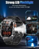 Military Smarty Watch for Men, 2.01" Smartwatch with 1200mAh Battery, Flashlight, Answer/Make Calls, Heart Rate/Sleep Monitor 100+ Sport Modes Fitness Tracker for Android/iPhone - Image 3