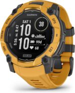 Garmin Instinct® 3 – 50 mm, Solar, Rugged Outdoor GPS Smartwatch, Built-in Flashlight, Alpine Rush Collection Limited Edition Color, Sunburst with Sunburst/Gray Band