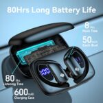 bmani Ear Buds Wireless Earbuds Bluetooth Headphones with 80H Playtime LED Display Case, Over-Ear Hook with Mic, Stereo Sound, Easy Button Controls, Sports Earphones for Running Workout Gym Black - Image 3