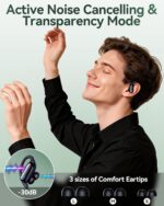 GNMN Active Noise Cancelling Ear Buds Wireless Earbuds 96hrs Playback Bluetooth Headphones Dual Battery Display Stereo Bass Earphones with Earhooks Microphone IPX7 Waterproof Headset for Sports/Gym - Image 2