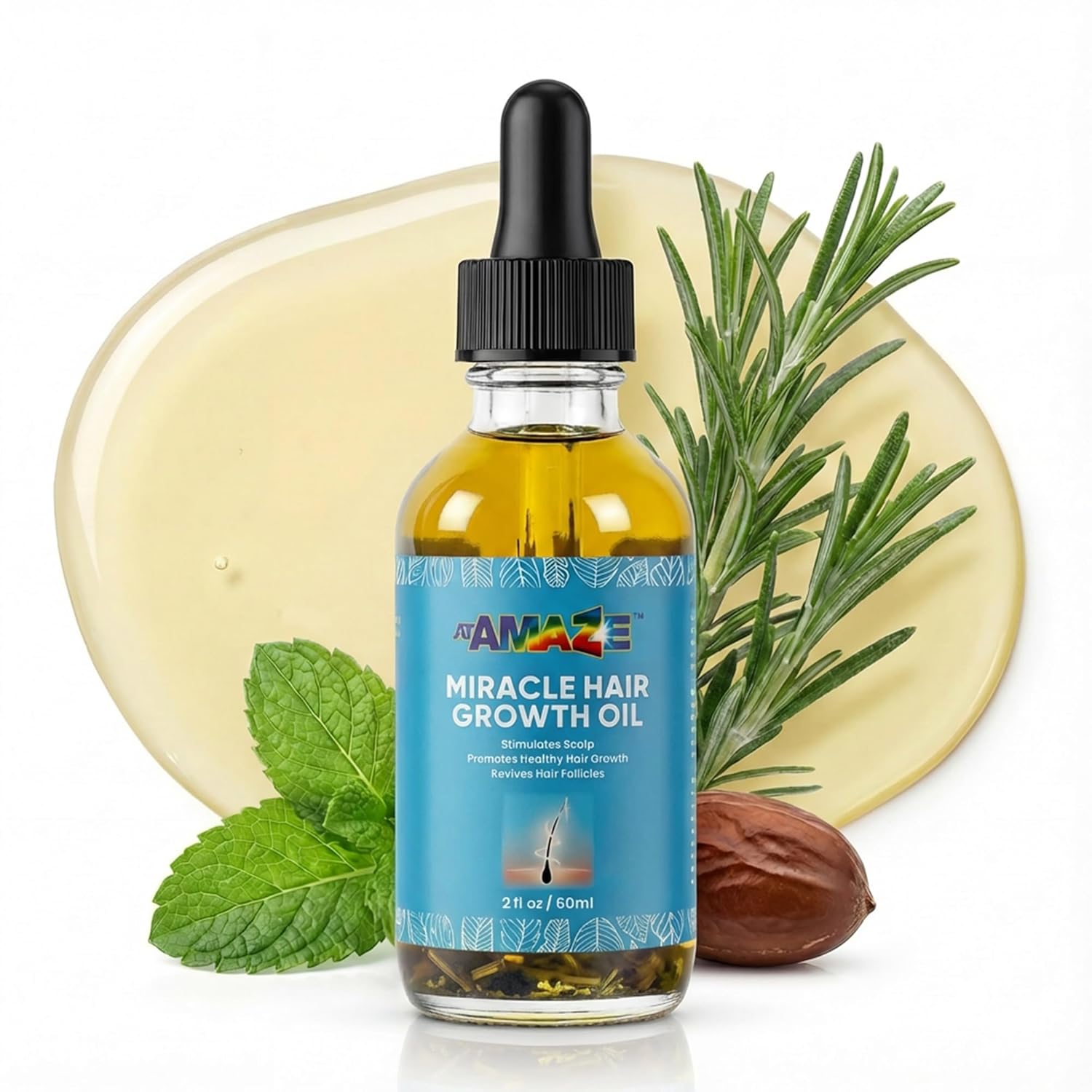 71f4ts5obDL._SL1500_.jpg Miracle Hair Growth Oil with natural Rosemary, Peppermint, Ginger and Jojoba, fast results, supports thinning hair, stimulates scalp and revives follicles for women and men - Image 1