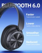 Hybrid Active Noise Cancelling Headphones 120H Playtime Wireless Headphones Bluetooth 6.0 Over Ear Headphones with 6 ENC HD Call Mic, Hi-Res 360° Spatial Audio ANC Headphone for Travel Workout Black - Image 6