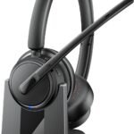 Mopchnic Wireless Headset with Noise Cancelling Microphone, On-Ear Bluetooth Headset with USB Dongle, Mute Function & Charging Base, Wireless Headphones for Work from Home and Call Center (Black)