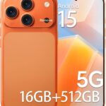 Unlocked Phones WK17, Android 15 Cell Phones, 5000mAh Battery, 16GB+512GB Smartphone 6.9" HD Screen/104MP+32MP Camera/Snapdragon 888 Processor, 5G Network, Face ID/WiFi/Bluetooth/GPS (Orange)