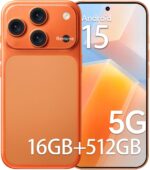 Unlocked Phones WK17, Android 15 Cell Phones, 5000mAh Battery, 16GB+512GB Smartphone 6.9" HD Screen/104MP+32MP Camera/Snapdragon 888 Processor, 5G Network, Face ID/WiFi/Bluetooth/GPS (Orange)