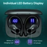 Active Noise Cancelling Wireless Earbuds Bluetooth Headphones 80H Playtime Ear Buds with Power Display Case Hi-Res Sound & Clear Calls Over Ear Hooks Earphones for Sports Running Gym Workout Black - Image 6