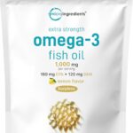 Micro Ingredients Extra Strength Omega 3 Fish Oil Supplements 1,000mg Per Serving, 300 Softgels | Lemon Flavored | Burpless | EPA 180mg + DHA 120mg | Deep Sea Fish
