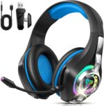 2.4GHz Wireless Gaming Headsets for PS5/PS4/PC/Switch/Xbox, RGB Noise Cancelling Over-Ear Headphones with 7.1 Surround Sound, 40mm Drivers, 276g Ultraligero, Memory Foam, 45H Gaming Headphones Black