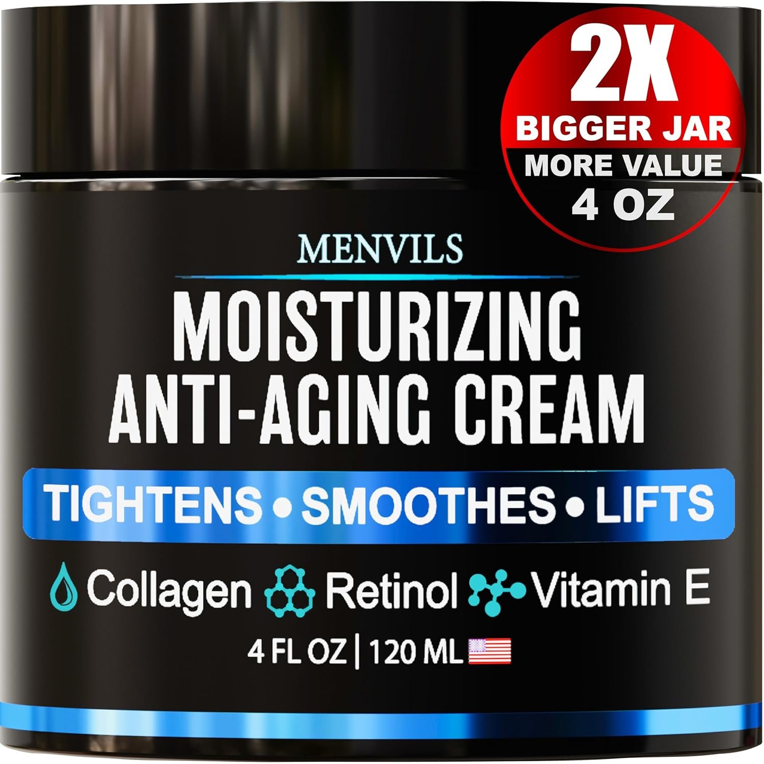 814lwu2ETWL._SL1500_.jpg Mens Face Moisturizer Cream - Anti Aging & Wrinkle Repair - After Shave Lotion for Men with Collagen, Retinol, Vitamins E, Jojoba Oil - Age Facial Skin Care - Lightweight Day & Night Cream - 4 oz - Image 1