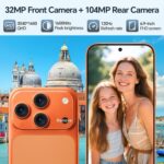 Unlocked Phones WK17, Android 15 Cell Phones, 5000mAh Battery, 16GB+512GB Smartphone 6.9" HD Screen/104MP+32MP Camera/Snapdragon 888 Processor, 5G Network, Face ID/WiFi/Bluetooth/GPS (Orange) - Image 3