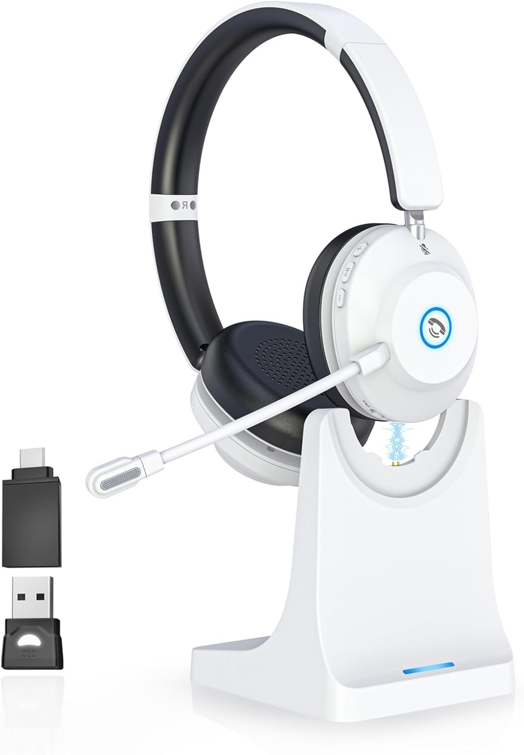 51NRzVkk9oL._AC_SL1500_.jpg Earbay Wireless Headset with Mic for Work, 6.0 Bluetooth Headset with AI ENC Mic(Noise Cancelling & Flip Mute), 2.4Ghz/USB Dongle Wireless Headphones for Office/PC/Call Center/Computer/Laptop/Teams - Image 1