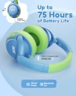 acer Kids Bluetooth Headphones, 85dB Volume Limiter, Foldable Wireless Over-Ear Headphones for iPad, Travel, 75H Playtime, Bluetooth 5.4, Built-in Mic, Blue Green - Image 7