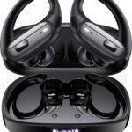LEEMC Wireless Earbuds, Bluetooth Headphones 5.4, 80Hr Playtime Ear Buds with Hooks for Sports, Noise Canceling, LED Display, IPX7 Waterproof Earphones for Workout Running, JetBlack