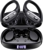 LEEMC Wireless Earbuds, Bluetooth Headphones 5.4, 80Hr Playtime Ear Buds with Hooks for Sports, Noise Canceling, LED Display, IPX7 Waterproof Earphones for Workout Running, JetBlack