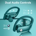 bmani Ear Buds Wireless Earbuds Bluetooth Headphones with 80H Playtime LED Display Case, Over-Ear Hook with Mic, Stereo Sound, Easy Button Controls, Sports Earphones for Running Workout Gym Green - Image 4