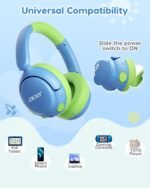 acer Kids Bluetooth Headphones, 85dB Volume Limiter, Foldable Wireless Over-Ear Headphones for iPad, Travel, 75H Playtime, Bluetooth 5.4, Built-in Mic, Blue Green - Image 6