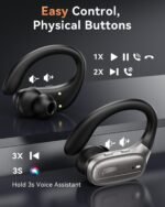 LEEMC Wireless Earbuds, Bluetooth Headphones 5.4, Ear Buds with Hooks for Sports, 80Hr Playtime Earphones, LED Display, IPX7 Waterproof Headset for Workout Running, Taupe - Image 6
